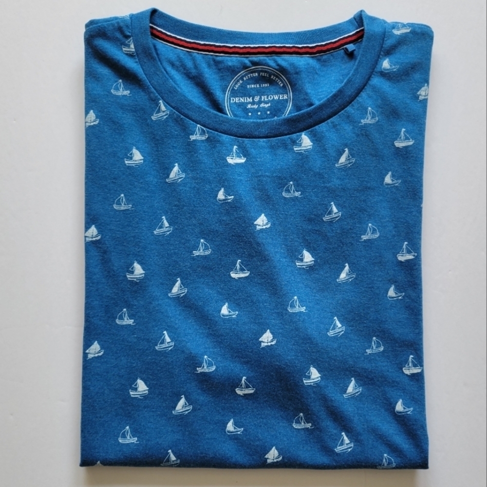 Denim & Flower Boat Print Shirt